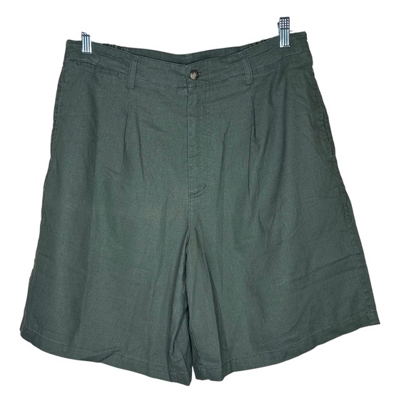 White Stag NWT Y2K Women's Pleated Linen Blend Shorts Olive Green Size 16 - Picture 1 of 7
